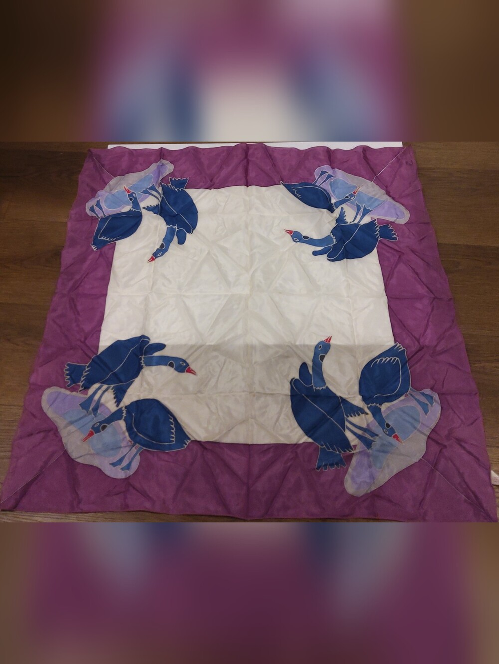 Vintage Blue Gesse 100% Pure Silk Scarf – Made in Canada